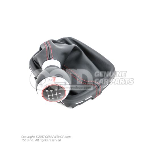 Gearstick knob (leather) with gearstick trim (leather) soul (black)/carmine red 8P0863278CCSZM