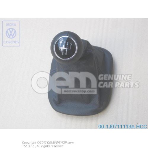 Gearstick knob with boot for gearstick lever (leather) black/orbitblue 1J0711113A HCC