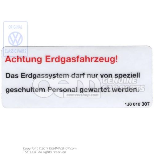 提示牌 Volkswagen Golf 1J 1J0010307