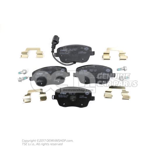1 set: brake pads with wear indicator for disc brake 6Q0698151C