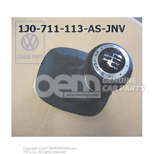 Gearstick knob with boot for gearstick lever (leather) black/blue 1J0711113ASJNV