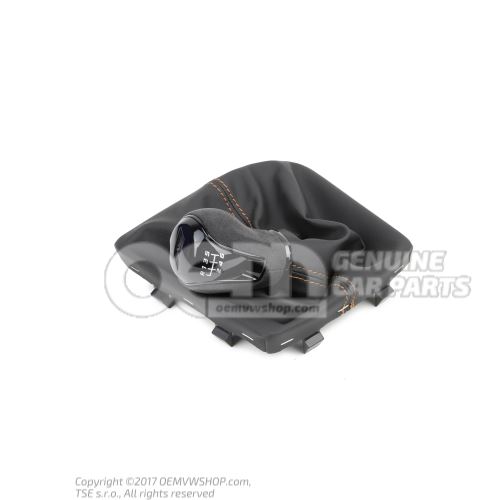 Pomo palanca cambio con guardapolvo (cuero sintetico) negro/marron Seat Leon 5F 5F1711113ANRZK