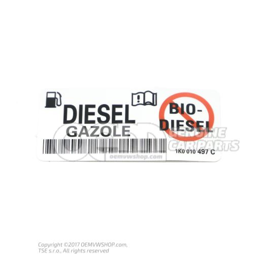 Aufkleber für Tankeinfüllstutzen für Diesel, nicht für Biodiesel 1K0010497C