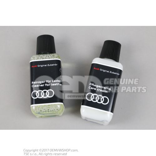Cleaning agent set for leather trim Contains: Cleaning solution Polishing agent for leather Cleaning cloth Spongewith lettering in: 00A096372  020
