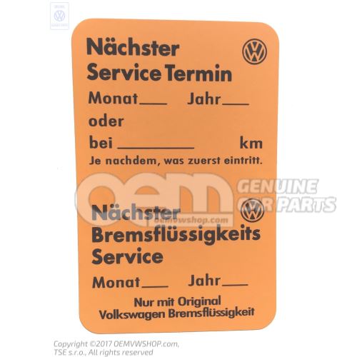 Orange Volkswagen Service Sticker