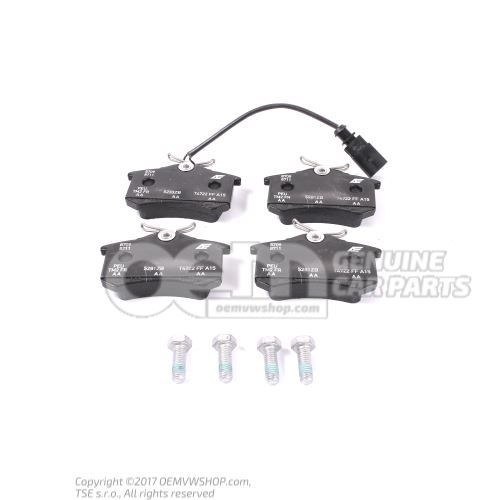 1 set: brake pads with wear indicator for disc brake 7M3698451E