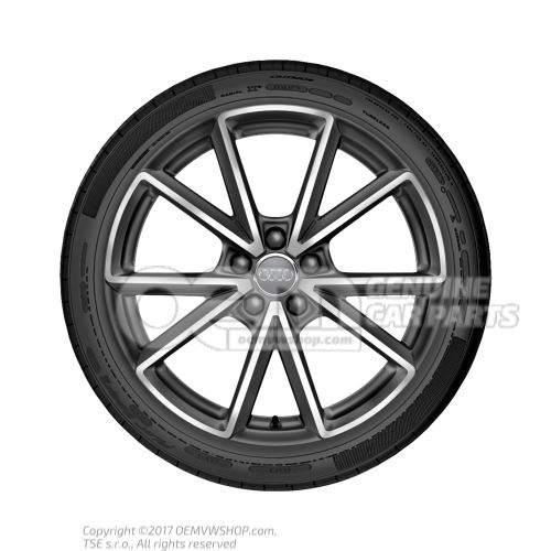 Aluminium rim with summer tyre matt titanium-look finely turned