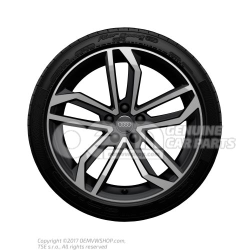 Aluminium rim with summer tyre finely turned matt black